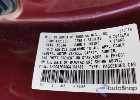 2016 Honda Accord Sport from USA, damaged, VIN 1HGCR2F56GA158186